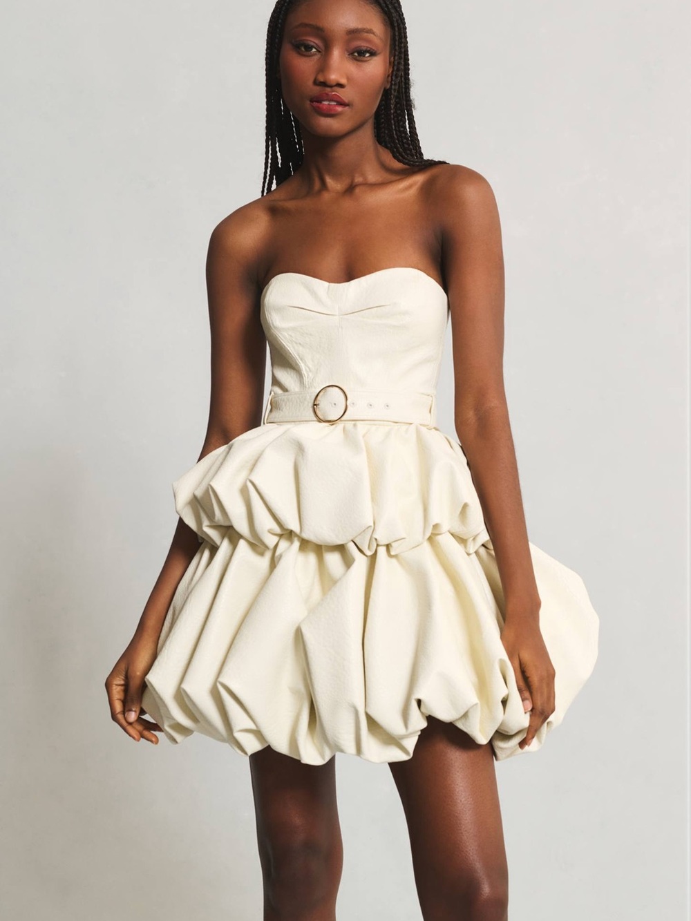 Anthropologie Let me Be me Cream Bubble Hem Party Dress with Belt